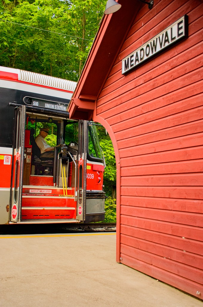 Completing his first run aboard a CLRV, Motorman Freyseng takes in all the bells and whistles available to the operator.