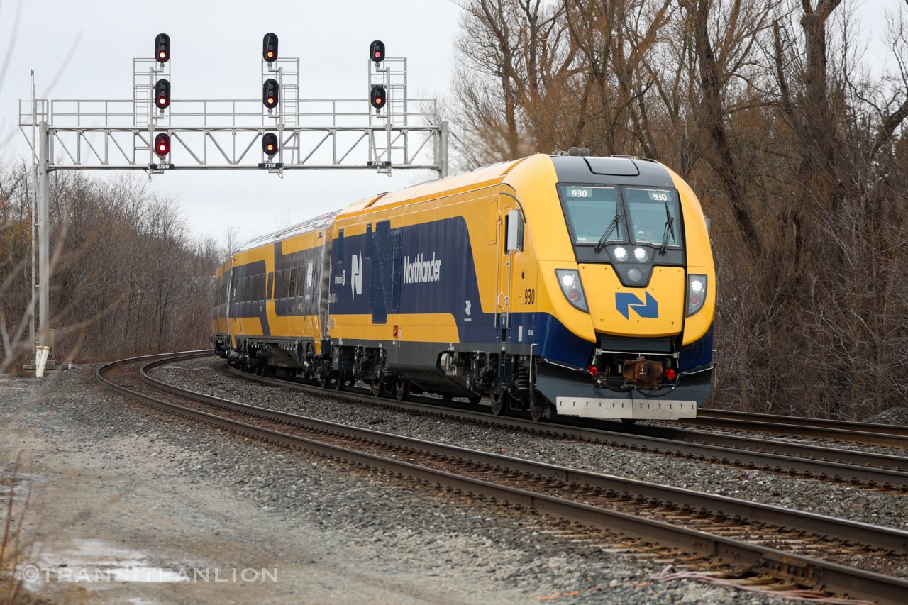 The second day of Ontario Northland’s brand new Northlander Siemens charger-venture trainset’s 1000 Mile Testing/Familiarization trip, ONT 930-ONT 939 running southbound on CN Bala sub as P30031 01 from North Bay to VIA Toronto Maintenance Centre.