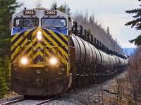 Ex CREX 3966 leads a northbound LPG train towards FSJ. Far in the distance the rear DPU is visible. 