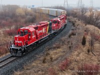CP 6055, CP 5920 and CP 6255 powering the Agincourt to Oshawa autorack turn H19-31, doubling over inbound traffic at GM Oshawa spur over Hwy 401.