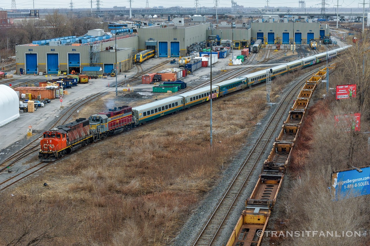 CN X52221 07 with CN 4789 and IANR 3811 for power, lifting 11 stored Light-Rapid-Comfortable coaches from VIA MMC to AIM Recycling in Rivière-des-Prairies for scrap.

List of LRC cars to be scrapped April 2026
VIA 3303 green/economy
VIA 3332 green/economy
VIA 3474 green/business
VIA 3362 green/economy
VIA 3310 green/economy
VIA 3326 green/economy
VIA 3331 green/economy
VIA 3320 green/economy
VIA 3322 blue-faded flag/economy
VIA 3321 green/economy
VIA 3327 green/economy
