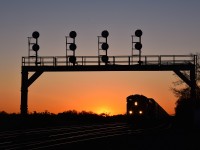 Over the past few years, because of much longer trains there are obviously fewer trains operating. I have tried a few times to get a 'sunrise' photo at Paris West.  Finally, this morning, I got one.  You guys who go out early in the morning know how fast things change. The sun was peeking when the train arrived, and the full ball of glory was above the horizon by the time the train passed. Rolling by was CN 2274, 2538 and a long line of empty autoracks.