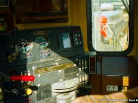 In the cab of CN GP9RM 7256 at Niagara Falls.