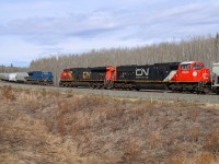 CN G 81051 29 with GECX 2038 leading, holds clear of crossings between Gainford and Fallis for a meet with potash drag B 75941 28.