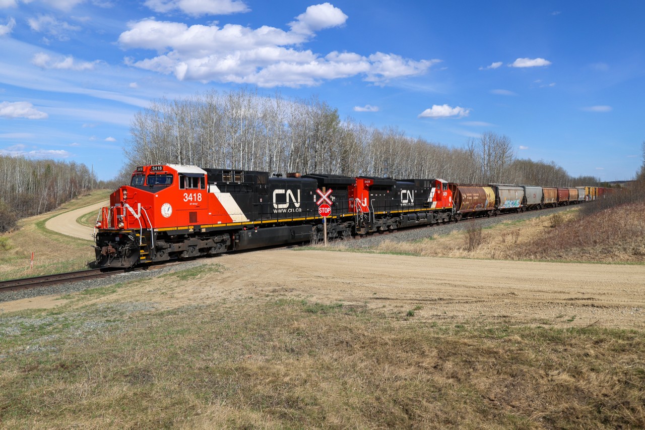 CN M 31151 08 climbs the grade between Gainford and Entwistle with CN 3418 and CN 3429.