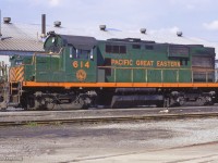 Sitting outside the Pacific Great Eastern diesel shop at North Vancouver is MLW RS18 614, built in 1964.

<br><br><i>Scan and editing by Jacob Patterson.</i>