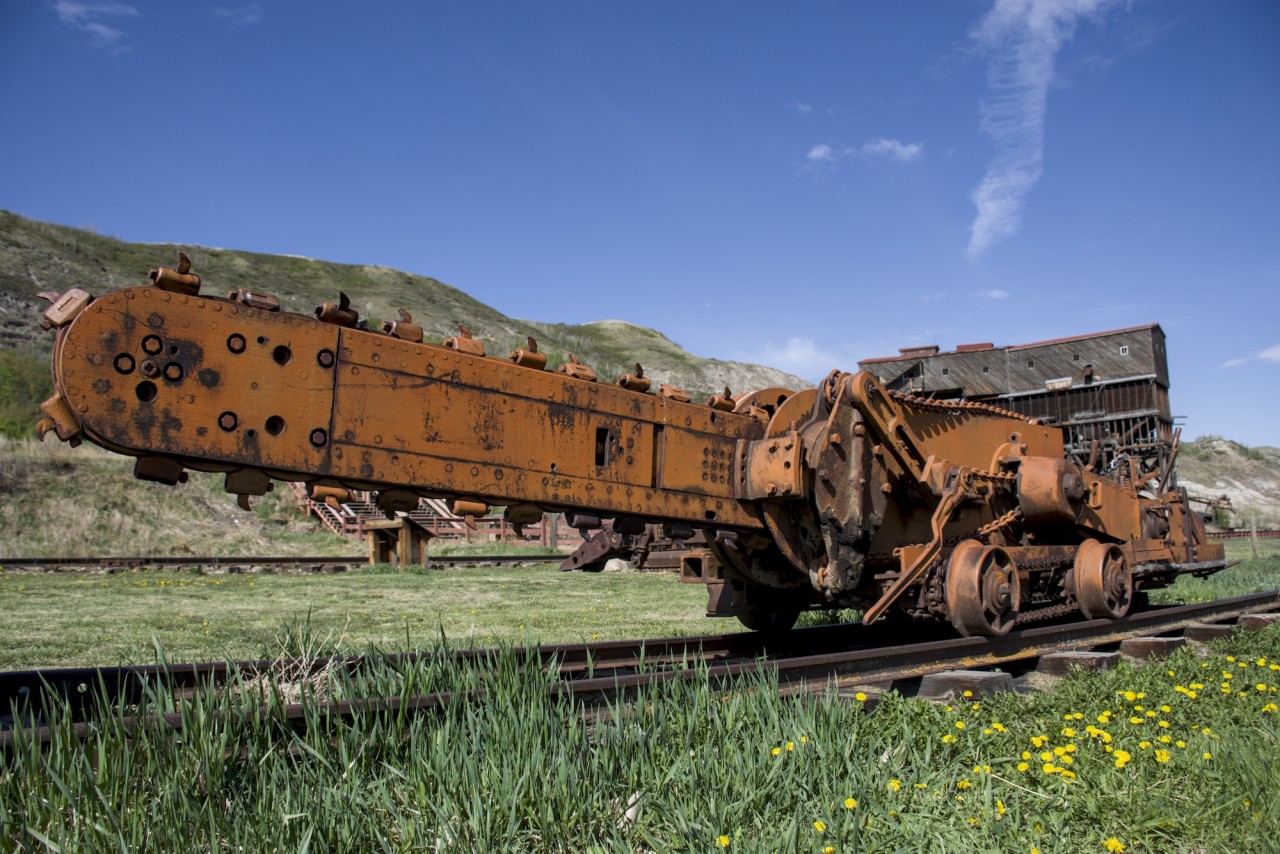 A coal mining tool from the Atlas Coal mine in Drumheller AB. This thing looks deadly. Note the chain drive on the wheels!