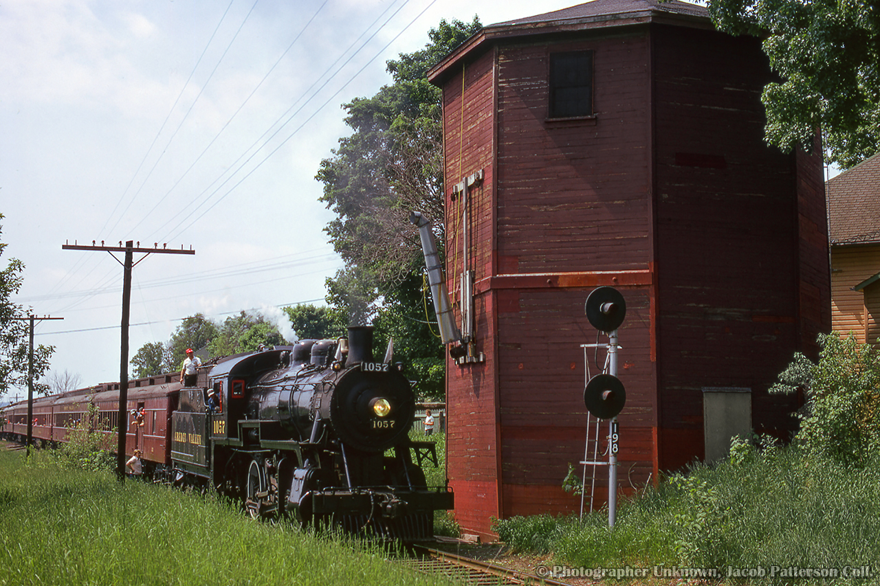 Ontario Rail Association's CVR 1057 pauses at Inglewood to take on water during an excursion.

Original Photographer Unknown, Jacob Patterson Collection Slide.