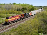 May 24th 2026 @ 11:11, CN A407 (Dartmouth NS to Moncton NB manifest) was led for one day by CN Wisconsin Central heritage unit CN 3069 with CN 3419 trailing, with an average size train of mostly tri-level autoracks consisting of 242 axles.