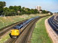 VIA 6553 is westbound in Toronto on August 7, 1988.