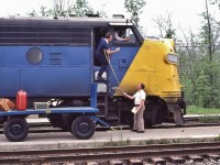 <br>
<br>
CN office signal  W G
<br>
<br>
Mile 98.8 CN Newmarket Sub-Division
<br>
<br>
Mile 88.9 CN Bala Sub-Division
<br>
<br>
at CN Washago June 14,1980 Kodachrome by S.Danko
<br>
<br>
More (when the Super C operated daily 970 miles on CP Rail ):
<br>
<br>
Effective June 8, 1980, CP Rail hosted four daily VIA Rail trains 1,2,3 & 4:  CP Sudbury to / from Union Station, Winnipeg (CN).
<br>
<br>
Westbound #3 operated daily twenty minutes ahead of daily #1 CP Sudbury to CP Thunder Bay; then 45 minutes ahead to Winnipeg Union  (CN).
<br>
<br>
Eastbound #4 operated daily twenty minutes behind daily #2  Winnipeg Union to Thunder Bay; then 40 to 20 minutes behind to CP Sudbury.
<br>
<br>
More Washago:
<br>
<br>
on Saturday June 14, 1980 CN Washago hosted five passenger trains, all VIA: #3, 4, 120 (Saturday only with Northlander equipment operated for / by VIA), 'pool' trains #128 & 129. 
<br>
<br>
Every 1980 week CN Washago was served by 44  passenger trains.
<br>
<br>
More hooping
<br>
<br>
<a href="http://www.railpictures.ca/?attachment_id=  22413">  Super C  </a>
<br>
<br>
sdfourty
