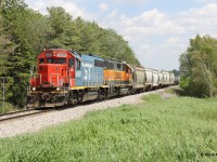 CN 568 heads west out of Kitchener with GTW 6420-BNSF 2090 for power. BNSF 2090 has now been acquired by CN and either patched or repainted into a 49xx number. Honestly, I lost interest after that happened. I enjoyed the original paints while they lasted. This picture was taken shortly after BNSF 2926 (BN green and white) left the Kitchener pool, unfortunately for good. GTW 6420 soldiers on in original paint and is currently back in the Kitchener pool.
