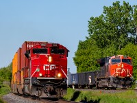 CPKC and CN running neck and neck eastbound through Brighton with perfect timing.