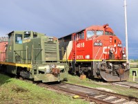 Hard to believe today, but there was a time when GE locomotives were a "rounding error" in the CN roster. (A handful of electrics in Montreal commuter service, the 70 tonners on PEI, and a few 44 tonners...) So here we have "the long and the short of it"--BCOL 4618 (built in 1990 and donated the the Alberta Railway Museum in 2023) and CN 4 (built in 1956, retired in 1967, subsequently sold to Stelco in Edmonton who donated it to the Museum in 2012). One of the volunteers told me that the 4618 is operable but too heavy to be used on the light rail at the Museum!