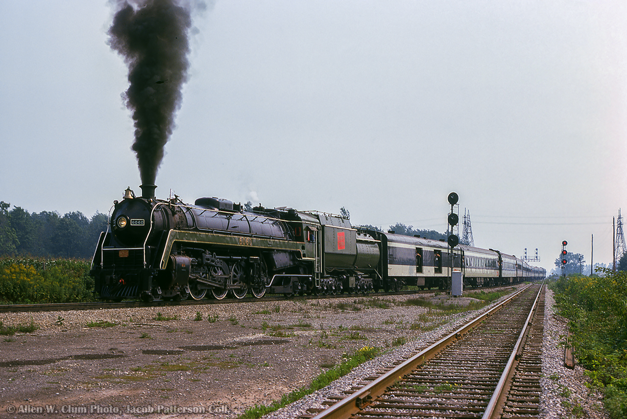 With a small group of excursionists aboard for a short side trip, 6060 swings through the curve at Port Robinson after wyeing the train at Yager.

Allen W. Clum Photo, Jacob Patterson Collection Slide.