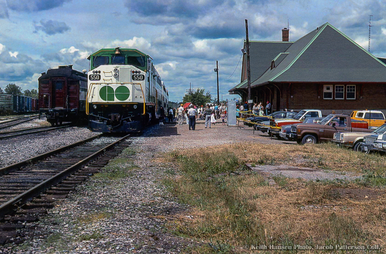 While VIA Rail service to Havelock ended in January 1990, passenger trains would once again call the station for one day in 1992.  As part of the Havelock centennial celebrations, GO Transit equipment was used to operate three excursions between Havelock and Peterborough.  GO F59 550 provided the power for the three car train, with cab car 235 bringing up the rear.  CP Rail CEO, Bill Stinson, who passed in May 2026, was also in attendance, travelling with business cars "Assiniboine," "Mount Royal," and  "Lacombe."  RDC-2 91 was also on hand for the event, as noted in the October 1992 issue of Branchline.

In July 1997, GO equipment would make another visit to Havelock as part of the "Rock 'n Rail" festival, celebrating the mining history of the area.  GO 531 and three cars operated excursions from Havelock to Nephton under the name of the "Huckleberry Express," as noted in the September 1997 issue of Branchline.

Keith Hansen Photo, Jacob Patterson Collection.