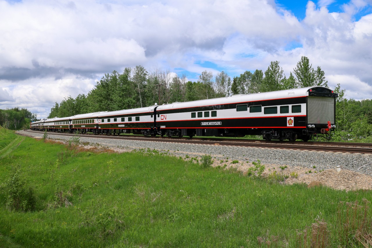 The 2026 edition of the CN Safety Train deadheads to Vancouver on the tailend of Q 11791 08 with 9 CN and one Milwaukee Road Business cars.  The Milwaukee Road “Caritas” (NSRX 800045) is on loan from the Friends of the 261 group.
