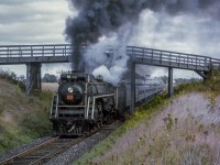 Blasting out of Paris, CNR 6167 leads her excursion up the Drumbo Subdivision, bound for Stratford with excursionists from the Michigan Railroad Club, operating Windsor - Paris - Stratford - Windsor.

<br><br><i>Scan and editing by Jacob Patterson