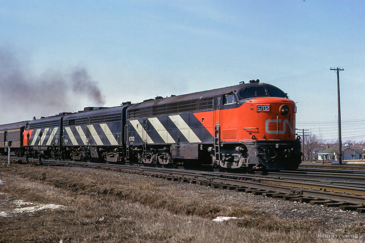 After making their station stop, train 50, the Lakeshore, departs Belleville for points east.

Scan and editing by Jacob Patterson.