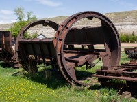 A rotary dumper used on the Atlas Coal Mine RR. This unit was actually positioned about 10-15 stories up the valley, as the coal was at the same level. When the coal was extracted, it was shipped out to this dumper via rail car and mule/horse, and then down to the bottom via conveyor belt where it was loaded onto CN trains. 