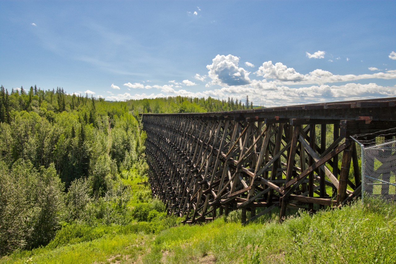 The old Pouce Coupe Trestle. Built in 1930 by the Alberta Northern Railway, this bridge is now owned by CN and is currently unused. These bridges are quite impressive.