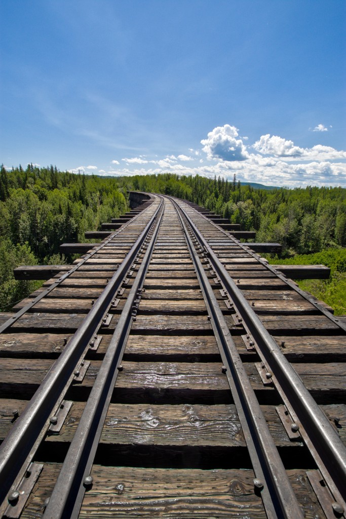 The old Pouce Coupe Trestle. Built in 1930 by the Alberta Northern Railway, this bridge is now owned by CN and is currently unused. These bridges are quite impressive.