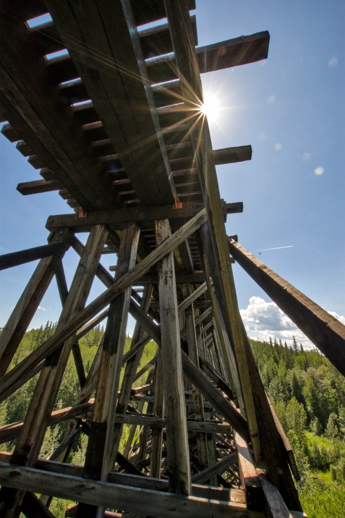 The old Pouce Coupe Trestle. Built in 1930 by the Alberta Northern Railway, this bridge is now owned by CN and is currently unused. These bridges are quite impressive.