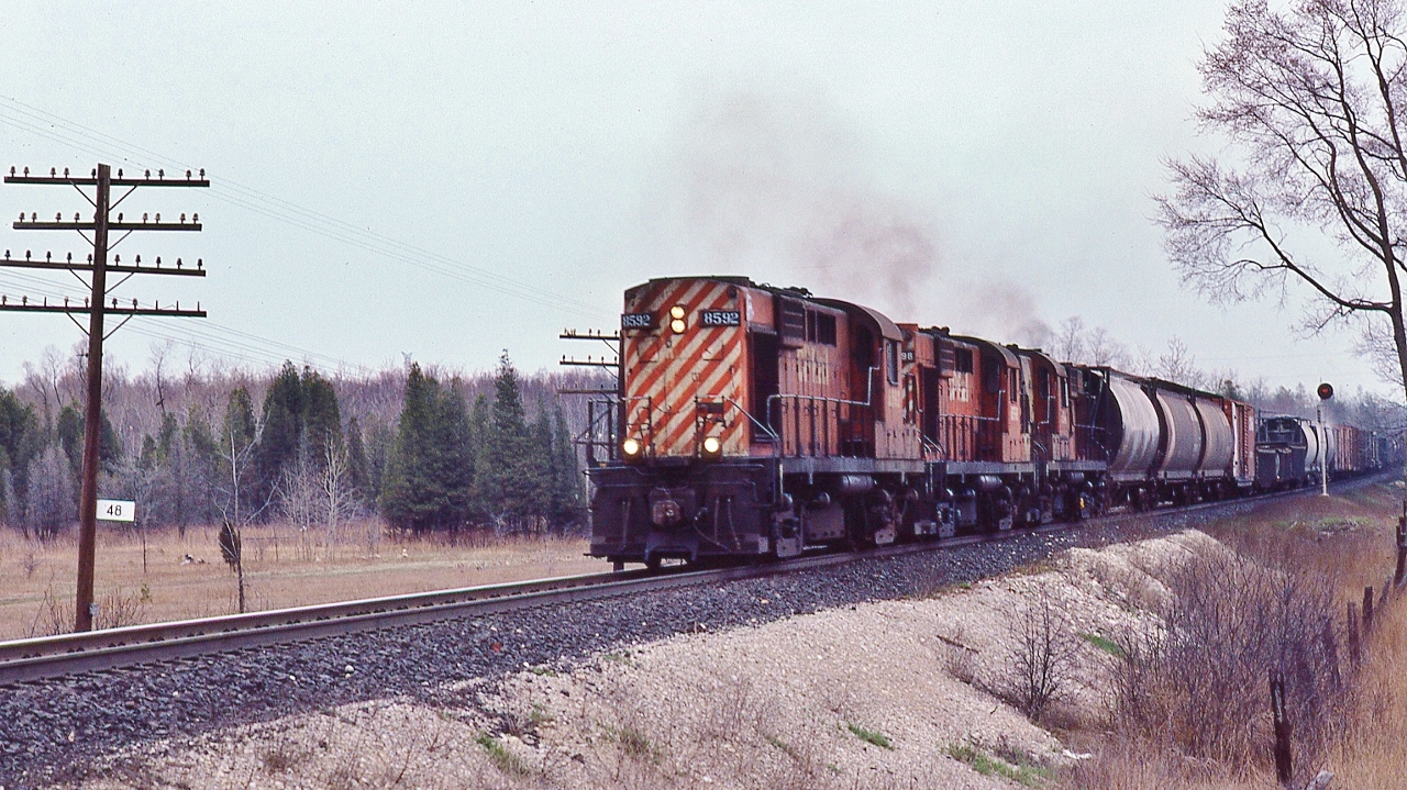 Three Montreal Sisters


MLW 1956 built RS-10s are running out the final years


And yes, as in the days of Steam,  the 'A' end is long hood forward.....


CP Rail 8592 – 859x – 8594 westbound near Puslinch, May 3, 1980 Kodachrome by S.Danko


Same Location?


 By MDC  


sdfourty