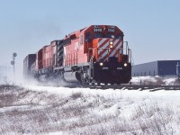 <br>
<br>
Eastbound approaching Wickstead level crossing
<br>
<br>
CP Rail 5940 East at mile 205 Belleville Sub, March 2, 1980 Kodachrome by S.Danko
<br>
<br>
more
<br>
<br>
<a href="http://www.railpictures.ca/?attachment_id= 2166">  The Station  </a>
<br>
<br>
sdfourty