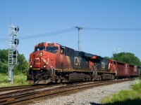 Almost 42 years to the day since John Eull shot a transfer crossing the Lachine Canal, transfer job CN 527 crosses the canal on a new bridge. The relatively new signals at left are for trains leaving the East Side Canal Bank Spur.