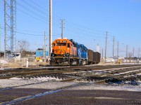 The bright winter sun shines down on Oakville yard, where CN 554 is building their train for Aldershot.  Despite the gorgeous weather, a bitter wind was blowing, and I didn't stick around long before retreating back to the warm car.