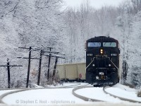 Part 1/3 - After posting <a href=http://www.railpictures.ca/?attachment_id=43895 target=_blank>this shot in 2021</a> where a lively discussion ensued, I figure during our times of extreme warmth I'll cool everyone off with some January winter action. So pictured we have 246 (236?) grinding up the hill on what <a href=http://www.railpictures.ca/?attachment_id=59382 target=_blank>Mr. Ron Bowman calls Angel's Rest - the steepest part of the Galt sub grade </a> and the pair of GE's are on their knees. Doing about 1 mile per hour with wheels squealing, this all black locomotive was slowly coming toward me while train 237 had just cleared the junction to the west. I was able to take the time to capture a photo that shows off the grade. Next photo to come later - and believe me it gets much better!.<br><br> Speaking of which, has everyone gone digging to find the comments many folks add to photos long after they are posted? If you click a commenters name it will show you how many comments were made, and Mr. Bowman has graced us with his railroading memories for quite a long time now with over 700 comments posted. Many more folks have done the same and I thank all who continue adding to our discussions - it's not just about the photos, it's about the memories and railroad history too. Keep them coming everyone!<br><br>When clicking a photo make sure you scroll to the bottom to see what was added since your last visit, you never know what you may learn.
