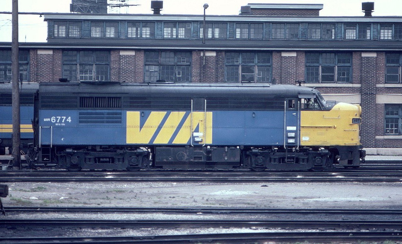 Via Rail MLW FPA-4 #6774 is seen at the diesel terminal near Toronto Union Station in July of 1982. These units seemed to run forever, until they were gone!
