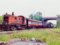 It’s unfortunate back it those traveling days my friend and I always wanted to cover a lot of ground each day of the holiday. Unfortunately our visit to the Windsor Hauntsport Railway landed on the weekend , meaning we could not catch any of the gypsum trains. We did thankfully that day cross paths with the relatively short lived tourist train they ran. The WHRC typically put a RS23 on each end as there were no run around spots at the end. At Wolfville the train would stop allowing passengers a  chance to have a picnic lunch before heading back. What I give today for a redo here, unfortunately the RS23’s are long gone and the line has been out of service for years. 
