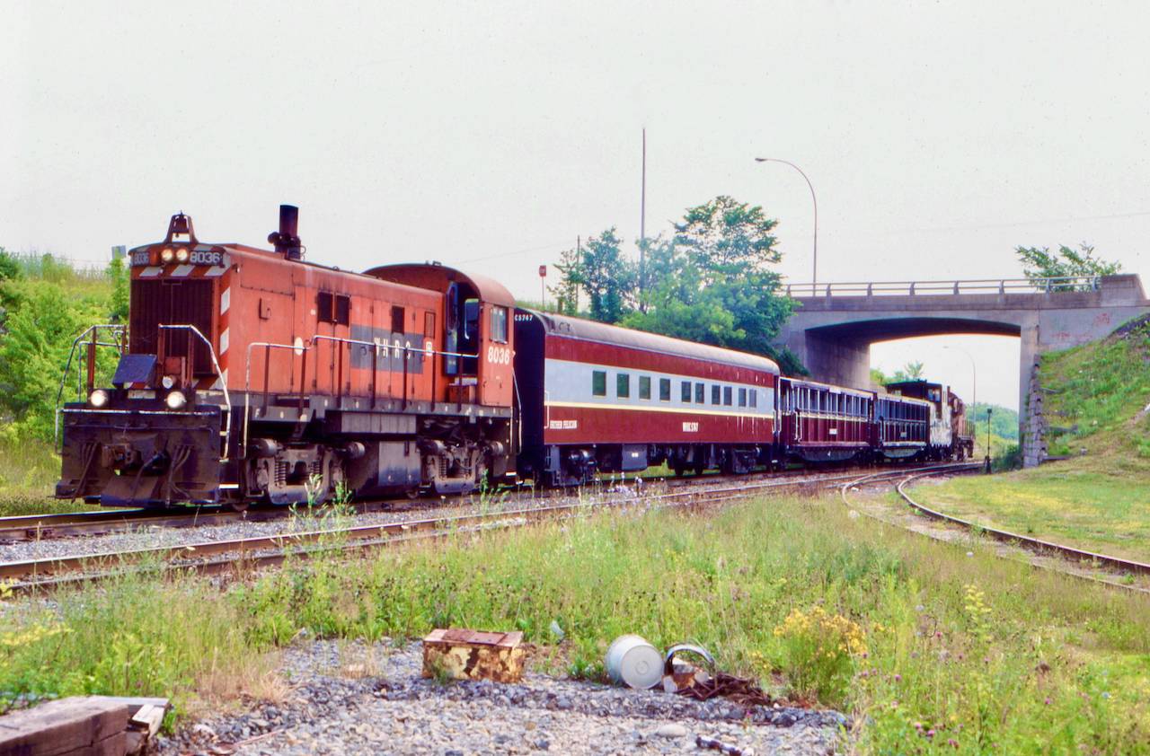 It’s unfortunate back it those traveling days my friend and I always wanted to cover a lot of ground each day of the holiday. Unfortunately our visit to the Windsor Hauntsport Railway landed on the weekend , meaning we could not catch any of the gypsum trains. We did thankfully that day cross paths with the relatively short lived tourist train they ran. The WHRC typically put a RS23 on each end as there were no run around spots at the end. At Wolfville the train would stop allowing passengers a  chance to have a picnic lunch before heading back. What I give today for a redo here, unfortunately the RS23’s are long gone and the line has been out of service for years.
