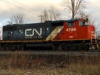 Nothing like just getting out and seeing what's out there. At the end of Merrit Ave., is where power is usually stored for local CN 514. This time, GP38 numbered 4785 sits in the setting sun, under threatening skies.  