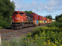 CN 8100 one of four ex-EMD demonstrator SD70ACe units, leads a CN Q106 down through mile 21.1 Bala Sub on their way towards Doncaster where they turn Eastwards for Montreal.