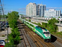 GO 2718 departs Kipling GO station, headed towards West Toronto, and the short run down to the final stop at Union Station.