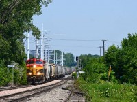 Class leader KCS 5000 leads grain train CPKC 328, on its way to Albany.