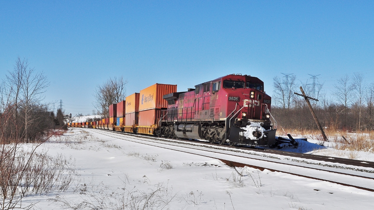 CP 9835 East (with DPU CEFX1057) slowing for a meet with the management trainee PSR special CP 8246 west  (with 3041) , 


The Coquitlam shop did an interesting job on those number boards. 


At Cherrywood March 13, 2014 digital by S.Danko


CP operated management trainee specials in anticipation of running trades work stoppages: the Hunter Harrison specials were part of HH”s Precision Scheduled Railroading (PSR): commencing 2012 HH required all non-union, white collar employees (accountants, HR staff, IT workers) to train as conductors or engineers. PSR: to drive down the Operating Ratio.


sdfourty