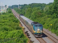 VIA 624 heads east through Beaconsfield with VIA 915 leading an LRC consist. VIA 624 on Saturdays only is the only eastbound train from Ottawa to not have a Siemens consist.