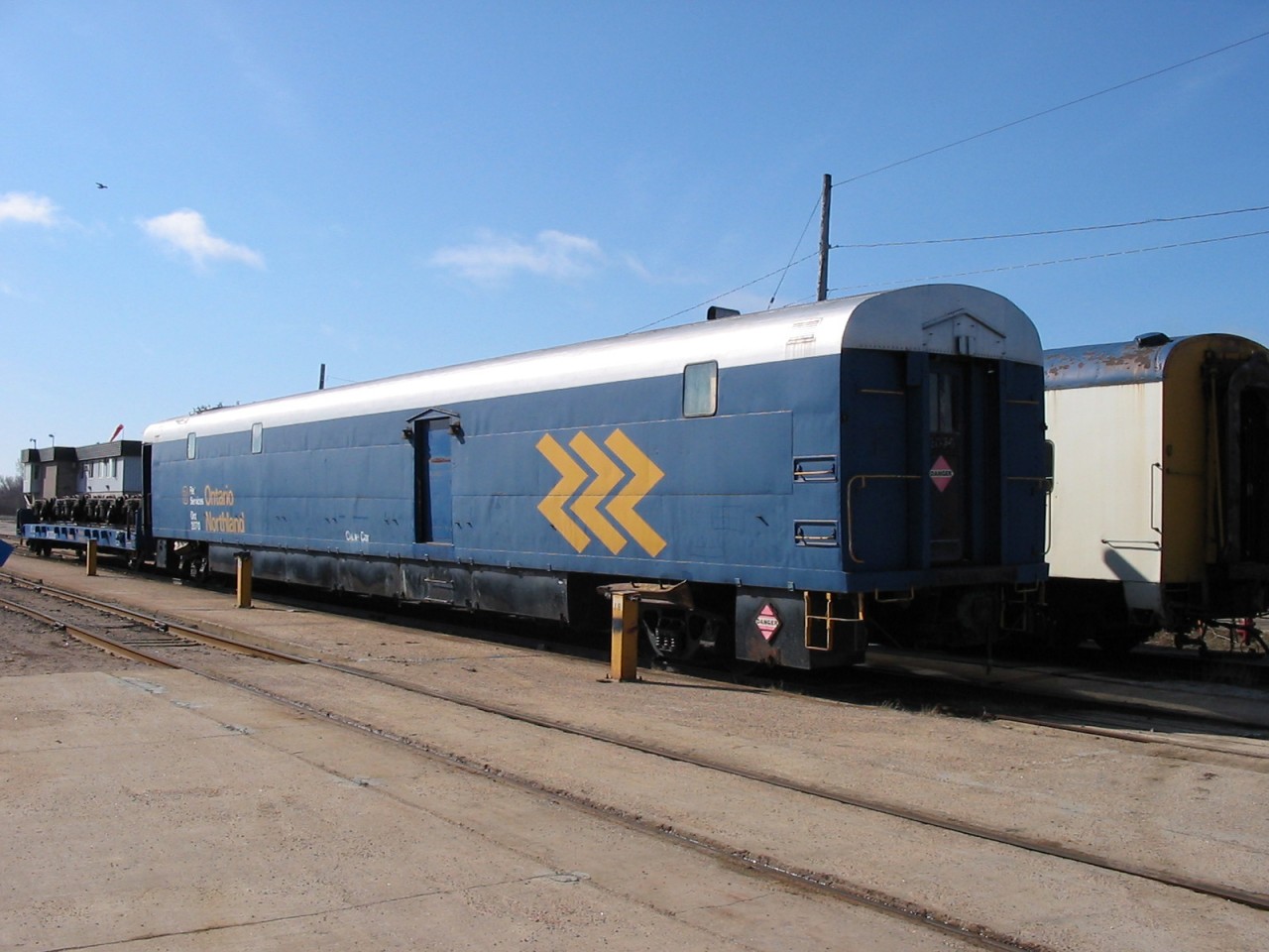 Kit bashed combine  
ONT 2070 auxiliary cable car is assigned to the ONR wreck train. It is an ex-CP coach/baggage combination car CC&F built in 19xx. 
I last saw and photographed this car at the same location 19 years later on April 13, 2023.