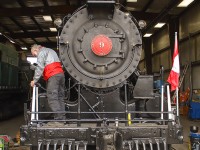 Inspired by recently viewing <a href="http://www.railpictures.ca/?attachment_id=58833"> Robert Farkas' front end photo of VIA 6540, </a> I remembered I had taken one of my own. Here, old ETR number 9, is at the WCR shops a few years back, having the finishing touches being made to get it ready for its big run on Victoria Day.