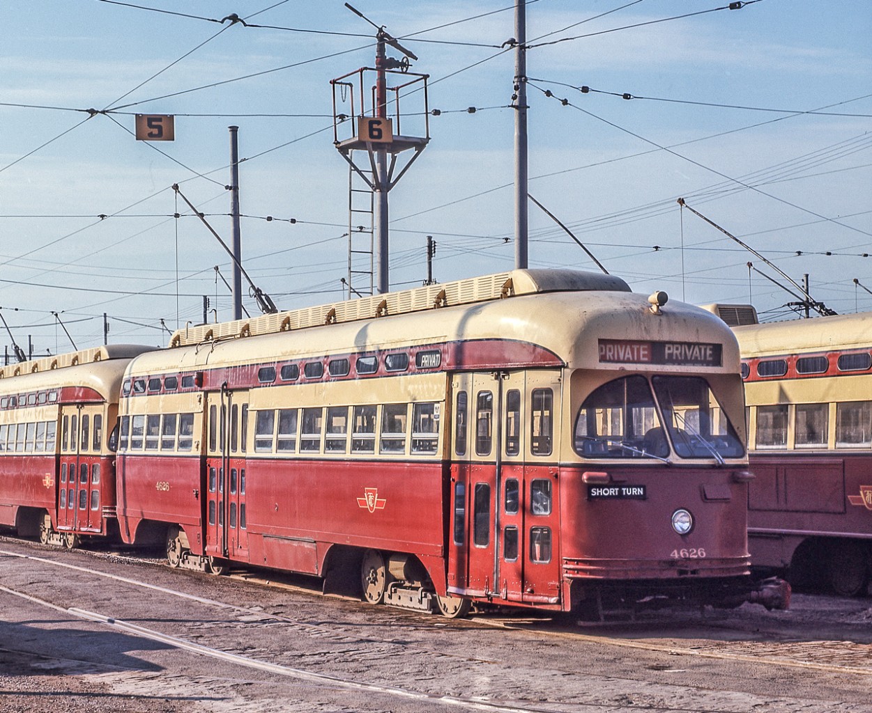 TTC 4626 is outside the Roncesvalles car barn in Toronto on September 13, 1969.
