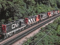 CN 4575 and four other locomotives are running light near Bayview Junction, Ontario on July 24, 1980.