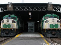 Who can resist a nice pair of GO Transit F59PH units just sticking out of the Toronto Union Station train shed, ripe for a photo? GO 541 on Georgetown line train #210 was our morning ride into the city, shown unloading on Track 4 next to 525 on an unknown morning train that's just about to back out of the train shed on Track 3. Despite the signs, there was no trouble as long as one didn't linger and was a paying customer (just don't cross the tracks, they hate that). There were, of course, <a href=https://www.railpictures.ca/?attachment_id=58219><b>other ways</b></a> to shoot F59's under the train shed.<br><br>I believe 525 and the first order (520-535) were rebuilt at AMF in Montreal, which was why they received those CN font numberboards, while 541 was a later rebuild done at CAD or CLN and got that larger font style. 525 is now pushing Dallas area commuters around Texas as Trinity Railway Express 120, while 541 is doing the same in North Carolina as NC DOT control cab 102.