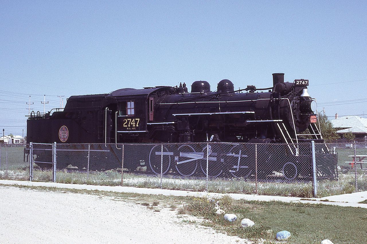 CN 2-8-0 2747 on display in Transcona, MB on August 26, 1972.  Location shown is approximate.