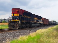 Once the pride of the south, this 'Belle' certainly became like other power. Roadworthy, yet grungy. Acting as DPU on eastbound 528, KCS (CPKC) 4199 pushes on. 