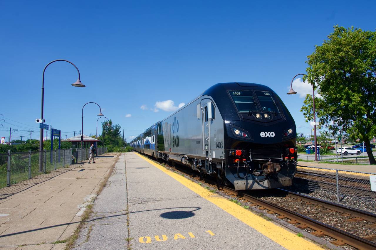 Increasingly common on EXO's Vaudreuil line, here a Charger leads EXO 52 into Dorval Station