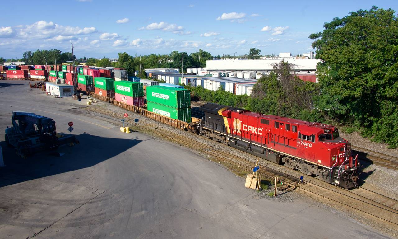 CPKC 119 is building its train at Lachine IMS Yard with the standard for this train CPKC painted leader.